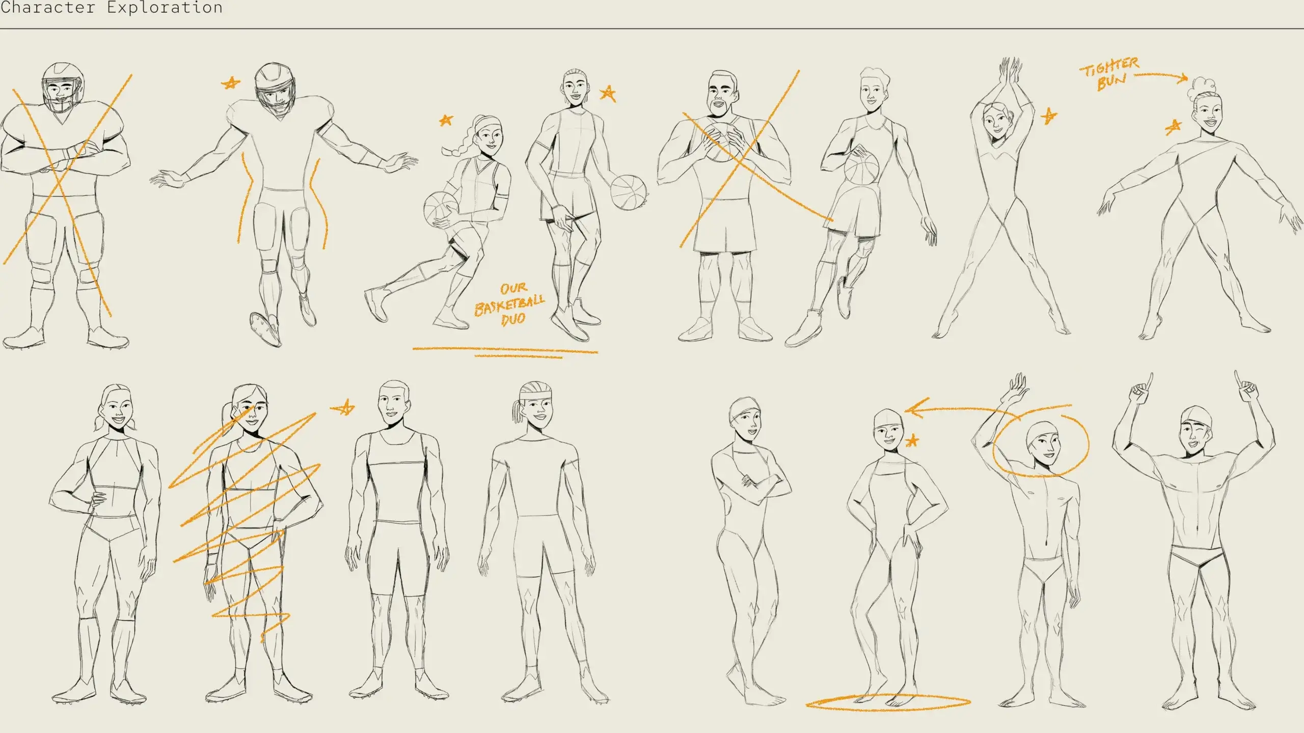 Examples of character exploration for NCAA